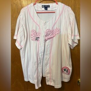 Big Dogs White & Pink Baseball-Style Button Down Shirt